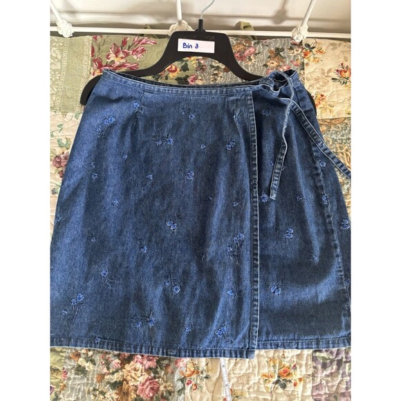Vintage Paul Harris Designs Denim Skirt Floral Embroidery 8 90’s y2K Jeans - Picture 1 of 5